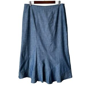Tatum & Olivia Linen Maxi Skirt Lined Blue Godet Hem Academia Women’s Size 10/12